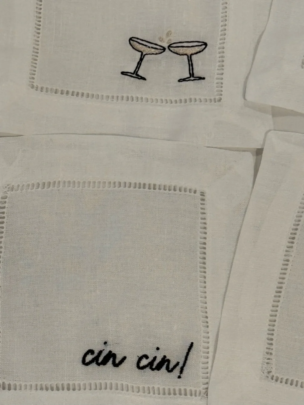 Champagne Embroidered Cocktail Napkins/Coasters